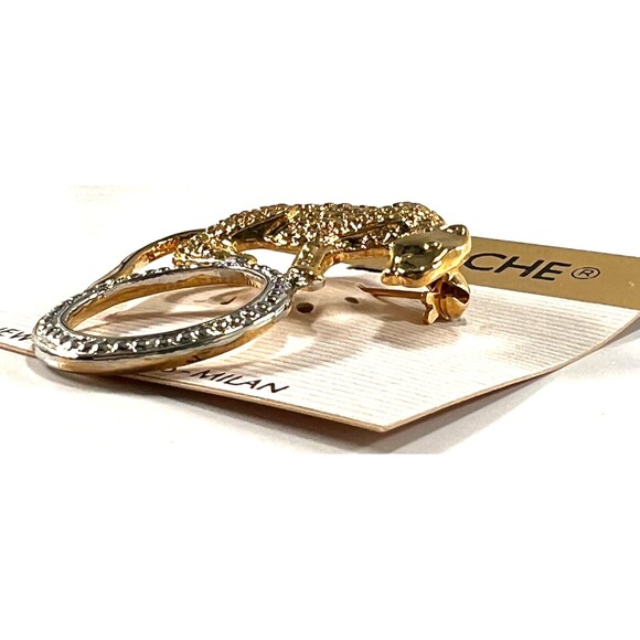 Jordache Brooch Pin Vintage Gold Tone Jaguar on Silver Tone Ring NOS on Pin Card - Picture 7 of 8